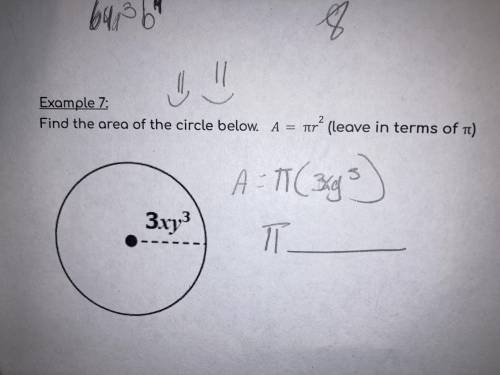Find the area of the circle below. A = pi r^2 (leave in terms of pi)