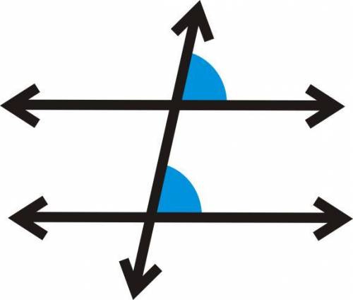 The figure shows three parallel lines cut by a transversal. Decide if each statement about the angle
