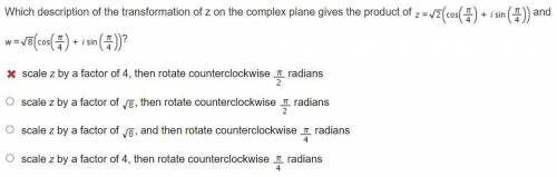 Which description of the transformation of z on the complex plane gives the product of z=sqrt2(cos(