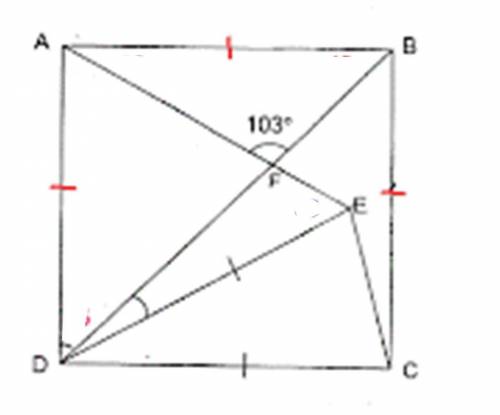 In the figure ABCD is a square, DC= DE, AFE and BFD are straight lines. Given that ∠AFB is 103°, fi