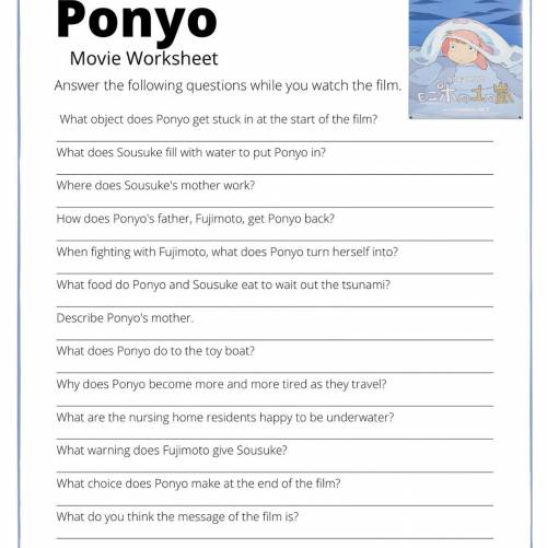 Need help with Ponyo movie worksheet