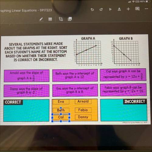 Sort each students name at the bottom based on whether their statement is correct of incorrect