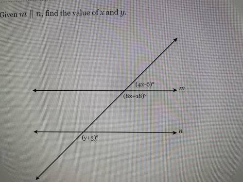 Given m || n, find the value of x and y