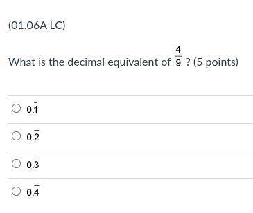 What is the decimal equivalent of 4/9?