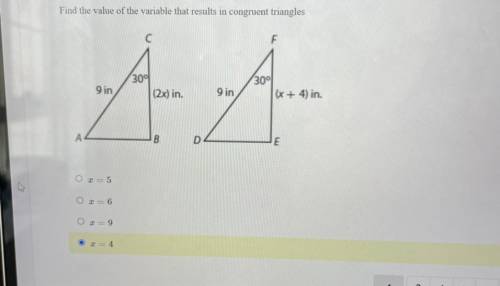 Will give you!!! Brainlist find the value of the variable that results in congruent angles