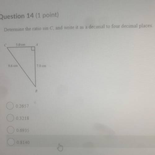 Determine the ratio sin C, and write down it as a determine to four decimal places