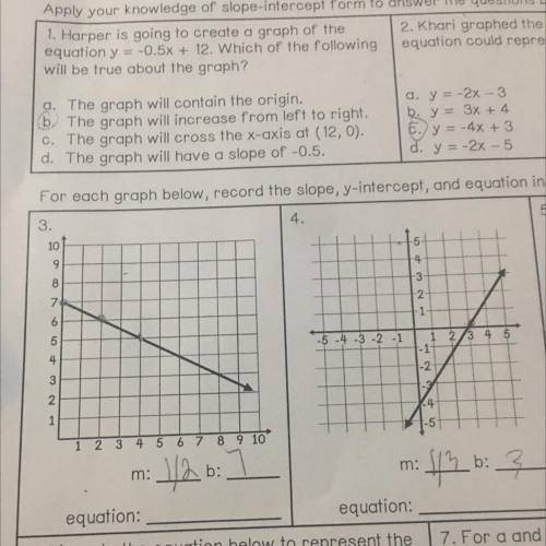 Need help finding the slope and y intercept