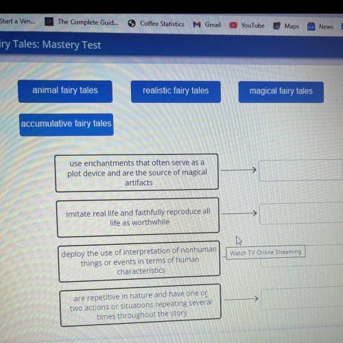 Drag the tiles to the correct boxes to complete the pairs.

Match the types of fairy tale with the