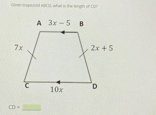 Help me with this question from my geometry homework please. Given trapezoid ABCD, what is the leng