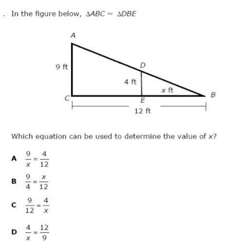 In the figure below, ABC DBE.
Which equation can be used to determine the value of x?