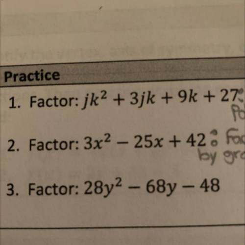 Lesson 2.02 Factoring by grouping:

I need to know the answers but can someone also show me there