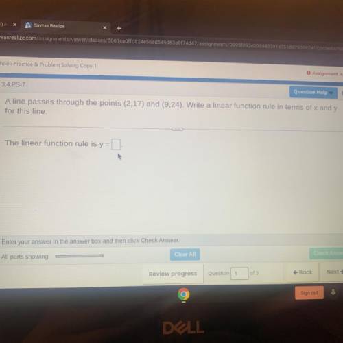 A line passes through the points (2,17) and (9,24). write a linear function rule in terms of x and