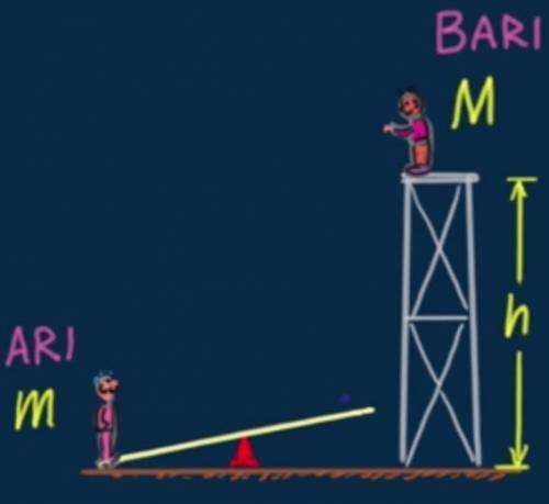 If Ari's mass is 40 kg, Bari's mass is 70 kg, and Bari's initial jump height is 4 m. What is Ari's