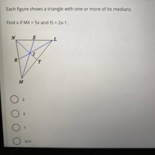 Each figure shows a triangle with one or more of its medians. I need an explanation and answer for