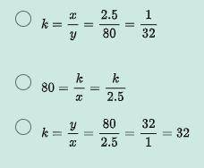 X = 2.5, y = 80
What's the correct answer?