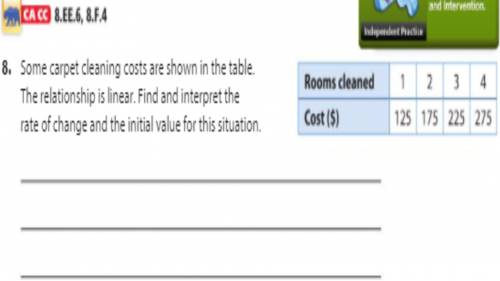 Some carpet cleaning costs are shown in the table. The relationship is linear. Find and interpret t