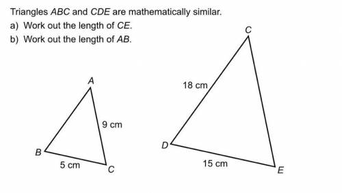 Triangles ABC and CDE are mathematically similar.

work out the length of CE.
work out the length