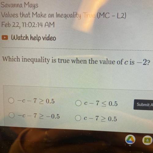 Which inequality is true when the value of cis - 2?