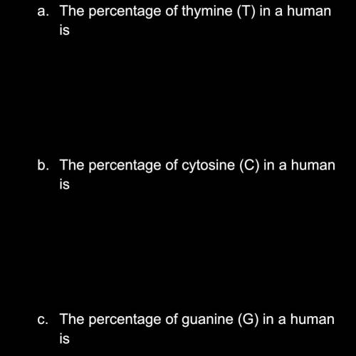 In humans there is approximately 30% adenine (A). What is the percentage of each of the other 3 DNA