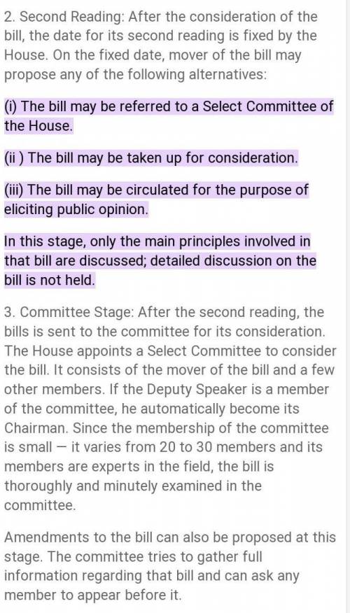Describe the various stages through which the bill has to pass