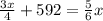 \frac{3x}{4} + 592 = \frac{5}{6}x