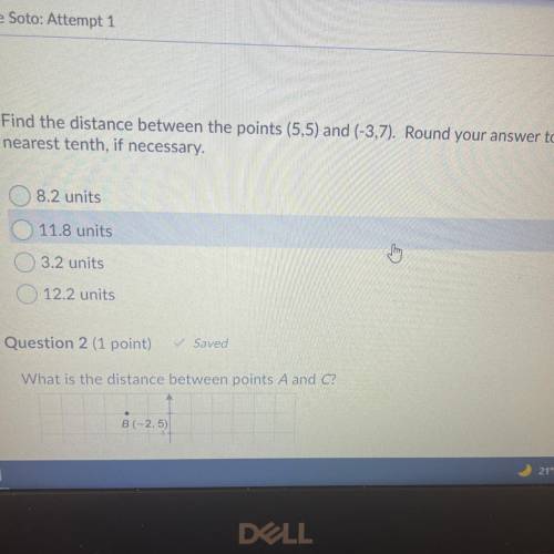Find the distance between the points (5,5) and (-3,7). Round your answer to the

nearest tenth, if
