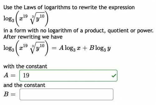 Use the Laws of logarithms to rewrite the expression in a form with no logarithm of a product, quot
