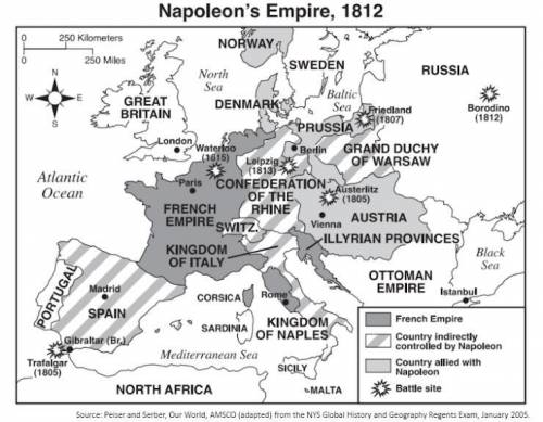 Based on this map, identify a political impact of Napoleon’s conquests in Europe.

A.The French em