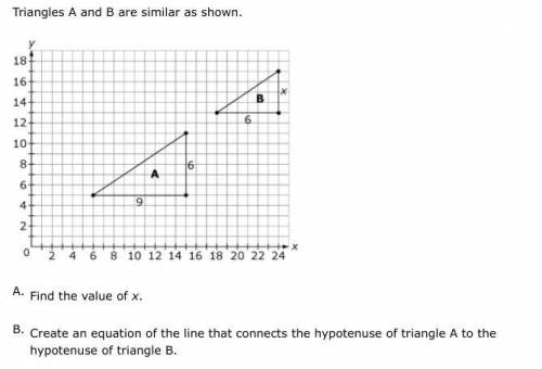 Need help on b

b : create an equation of the line the connects the hypotenuse of triangle a to b