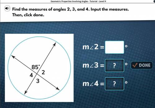 Find the measure of angles 2, 3, and 4. input the measures then click done. i-ready

please help i